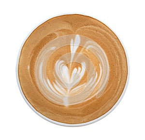 Top view of hot coffee latte art foam isolated on white background, clipping path included