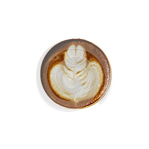 Top view of hot coffee latte foam