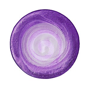 Top view of hot purple sweet potato latte with stirred spiral mi