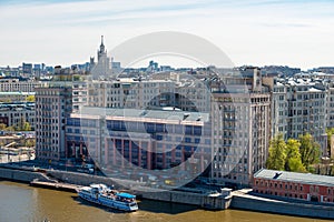 Top view of a house on the embankment on Berezhkovskaya embankment with the Estrada theater