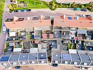 Top view of house Village from Drone capture in the air house is brown roof top Urk netherlands Flevoland