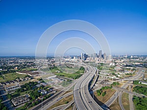 Top view Houston downtown and interstate 69 highway
