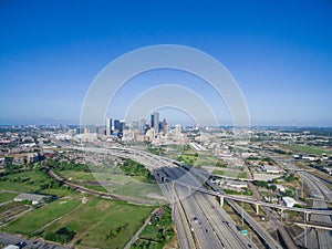 Top view Houston downtown and interstate 69 highway