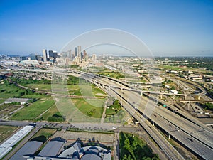 Top view Houston downtown and interstate 69 highway