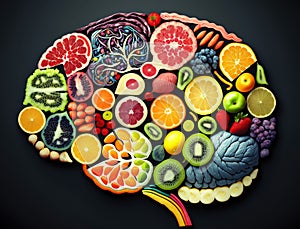 Top view of human brain shaped fruit slices. Nutritions for brain health