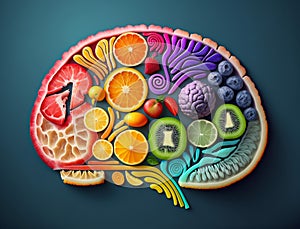 Top view of human brain shaped fruit slices. Nutritions for brain health