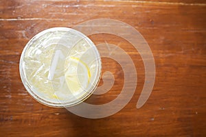 Top view of Iced lemon drink. Herbal beverage for refreshing. Tropical fruit. Favorite juice in Summer