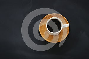 top view image of coffee cup over empty blackboard background