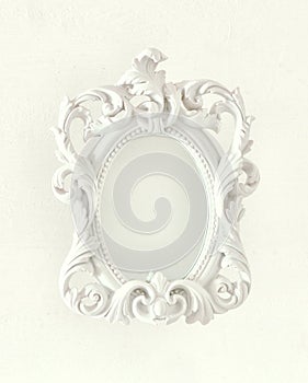 Top view image of white vintage mirror or frame. For mockup, can be used for photography montage