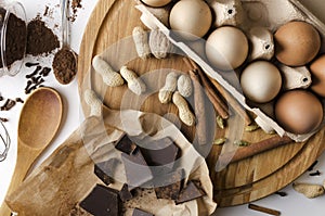 Top view of ingredients for cooking cookies, cakes and other homemade desserts