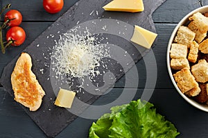 Top view of ingredients for making salad.