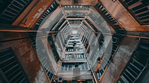 Top view inside atrium of old and crowded residential building in vibrant hong kong city