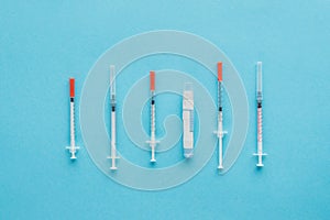 Top view of insulin syringes for diabetes