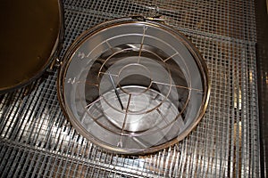 Top view Interior of a modern winery making wine in aluminium tanks