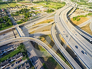 Top view interstate I69 expressway intersection in greater Houston, Texas, USA