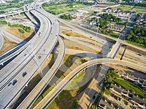 Top view interstate I69 expressway intersection in greater Houston, Texas, USA