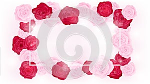 Top view isolate valentine floral invitation rounding by pink and red roses photo
