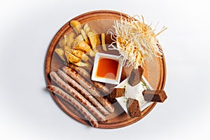 Top view on isolated beer appetizer snack platter