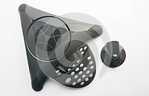 Top view isolated IP conference phone with portable speaker