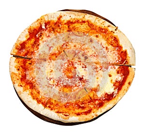 Top view of italian pizza Margherita on board