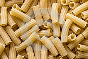 Top view of Italian uncooked tortiglioni pasta