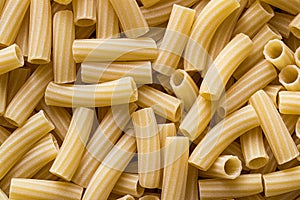 Top view of Italian uncooked tortiglioni pasta