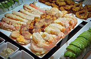 Top view of Japanese foods in the table