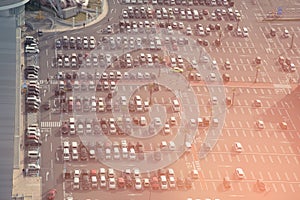 Top view of Japanese outdoor parking lots in the morning