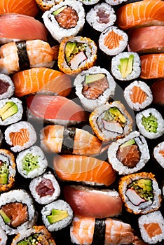 Top view of japanese sushi collection