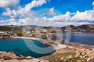 Top view of the Kalafatis beach of Mykonos against sky