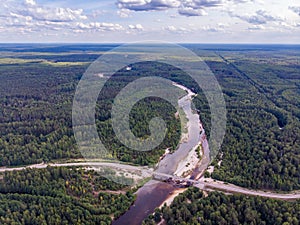 Top view of Kerzhenets river in the Nizhny Novgorod region in summer, Russia