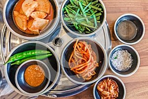 Top view of Korean side dishes filled with rich flavors vegetables