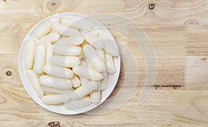 Top view Korean Tteok Rice Cakes on wooden table