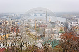 Top view of the Kyiv Kiev from the Landscape Alley Peizazhna alley park, Ukraine, Podil district