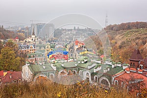 Top view of the Kyiv Kiev from the Landscape Alley Peizazhna alley park, Ukraine, Podil district