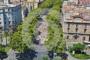 Top view on La Rambla in Barcelona