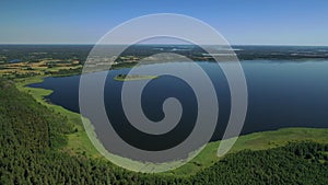 Top view of lake Drivyaty in the Braslav lakes National Park, the most beautiful lakes in Belarus.An island in the lake