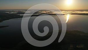 Top view of lake Drivyaty in the Braslav lakes National Park, the most beautiful lakes in Belarus.An island in the lake