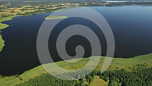 Top view of lake Drivyaty in the Braslav lakes National Park, the most beautiful lakes in Belarus.An island in the lake.Belarus.