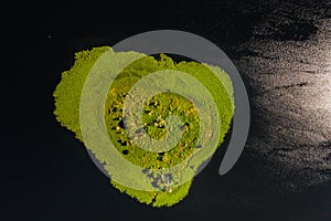 Top view of lake Drivyaty in the Braslav lakes National Park, the most beautiful lakes in Belarus.An island in the lake.Belarus