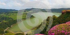 The top view on lake Furnas, Azores photo