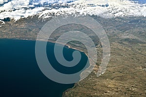 Top View of Lake Sevan and Caucasus Mountains