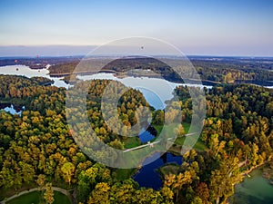 Top view of lakes next to Trakai and Vilnius, Lithuania