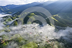 Top view Landscape of Morning Mist with Mountain Layer at Sapan nan thailand