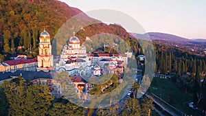 Top view of the large Christian temple. Clip. Church View from outside. The old church. The stone church with golden