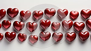 Top view of a large number of red hearts on a white background. AI Generated