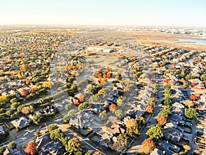 Top view large sprawl residential neighborhood in fall season near Dallas