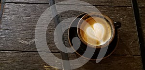 Top view of a coffee cup on a table