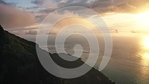 Top view of the Le MORNE peninsula on the island of Mauritius at sunset