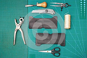 Top view of Leather work tools